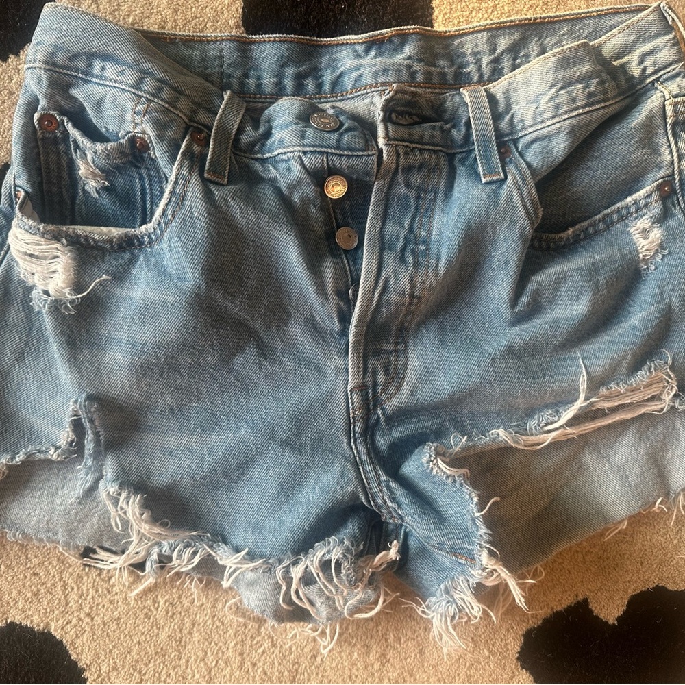 Distressed Levi’s 501 women’s Blue Denim Jean Shorts